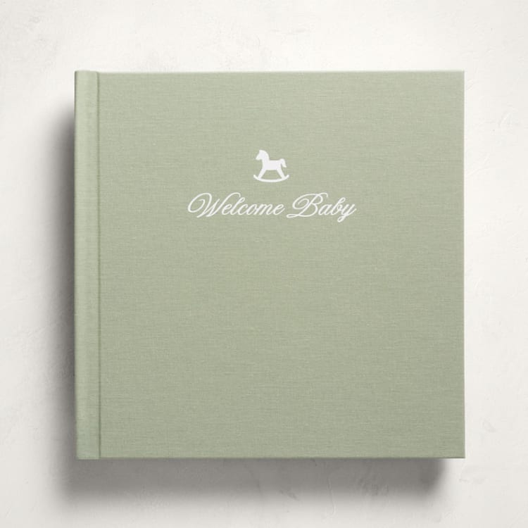 "Welcome Baby - Sage" - Baby Memory Books in Sage by Minted - Front Cover
