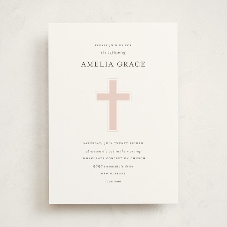 "Elegant Cross" - Baptism and Christening Invitations in Rose by Dennis Smith - Front