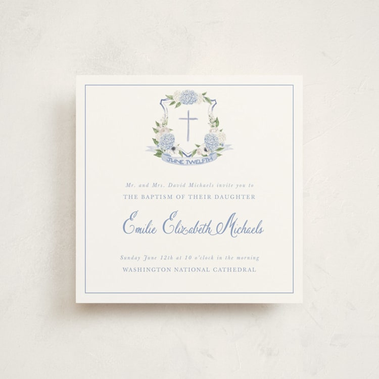 "Sweethearts" - Baptism and Christening Invitations in Periwinkle by Design Lotus - Front