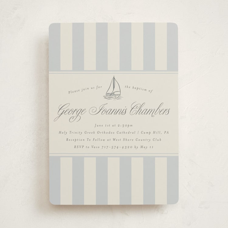 "On Board" - Baptism and Christening Invitations in Sailor by Stephanie Hawkes - Front