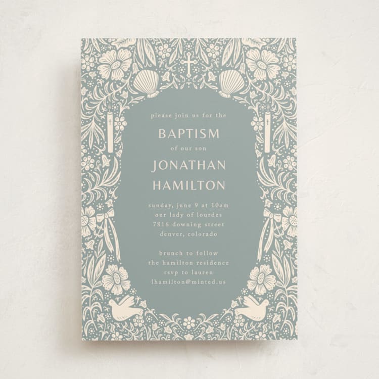 "Delightful" - Baptism and Christening Invitations in Bluebell by Stephanie Biller - Front