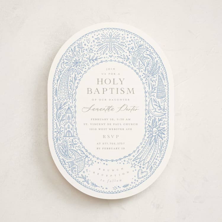 "Folk Frame" - Baptism and Christening Invitations in Sky by Anastasia Makarova - Front