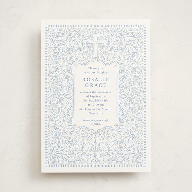 "Adorned Cross" - Baptism and Christening Invitations in Celestial by Olivia Raufman - Front