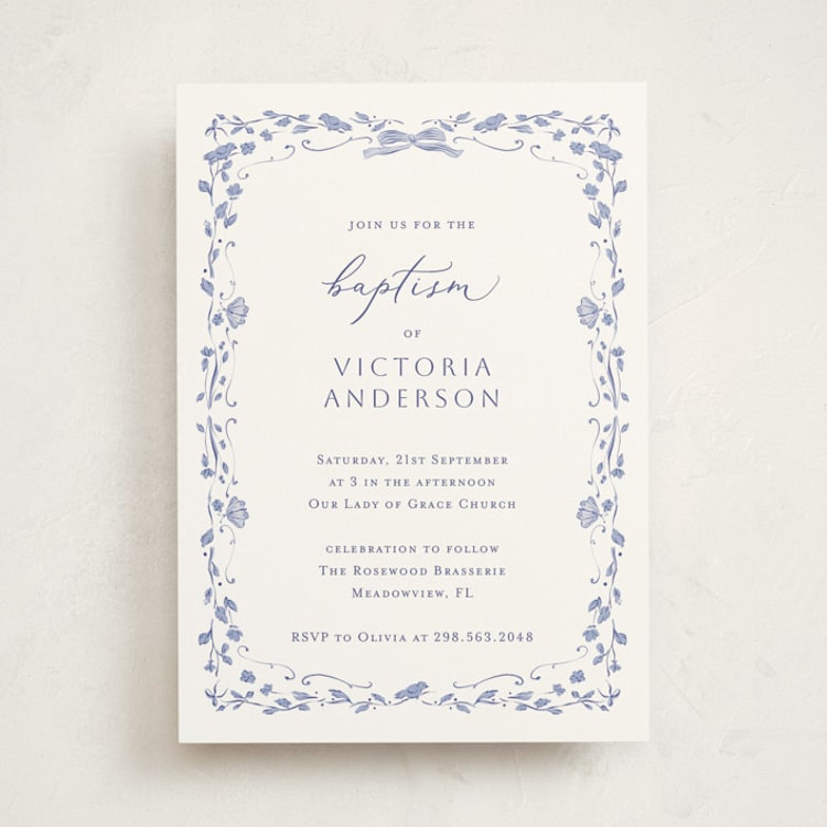 "Delicate summer frame" - Baptism and Christening Invitations in Periwinkle by Lucrecia Caporale - Front