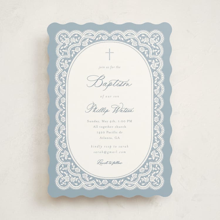 "delicated lace" - Baptism and Christening Invitations in Sky by Christy Hy Lee - Front
