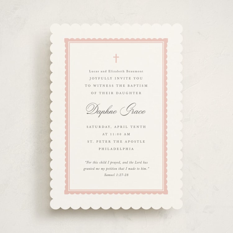 "Frame and Verse" - Baptism and Christening Invitations in Rosebud by Olivia Raufman - Front
