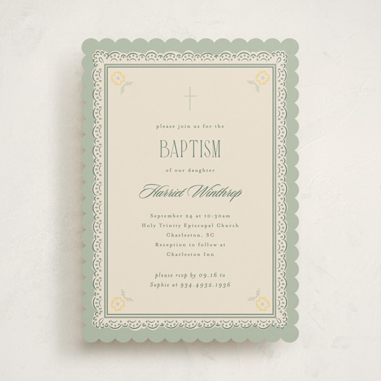 "Country Nostalgia" - Baptism and Christening Invitations in Eucalyptus by Corinne Malesic - Front