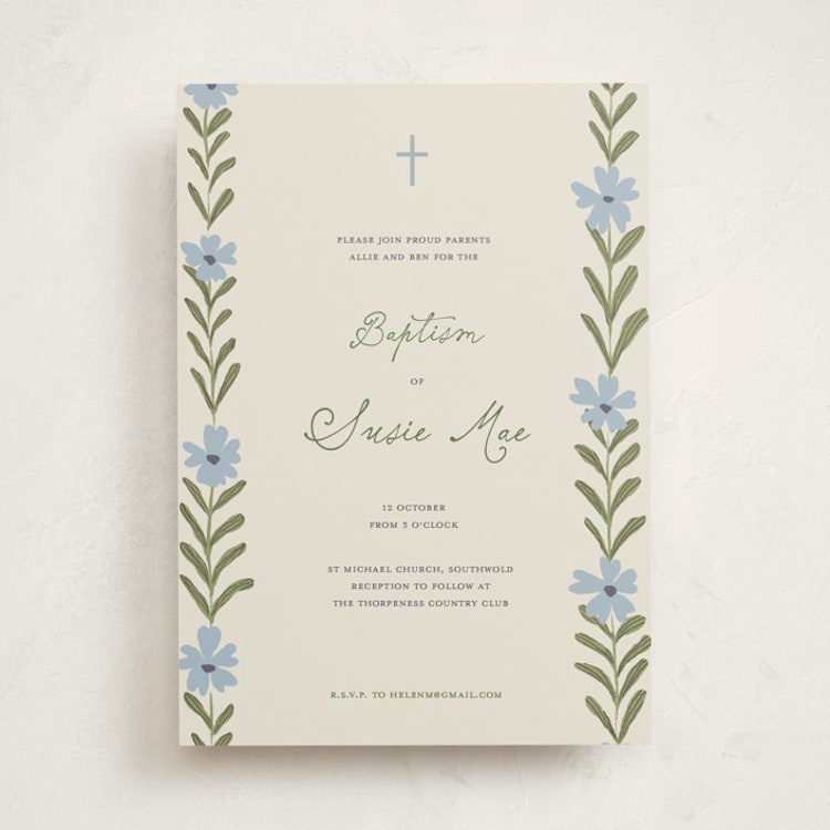 "Flora" - Baptism and Christening Invitations in Navy by Lottie Aldarwish - Front
