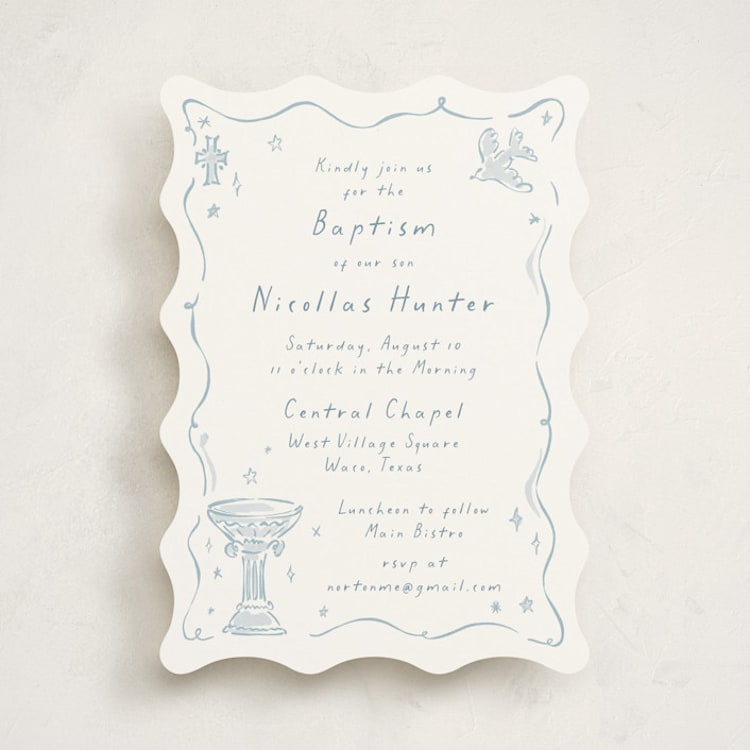 "Bliss" - Baptism and Christening Invitations in Sky by Pati Cascino - Front