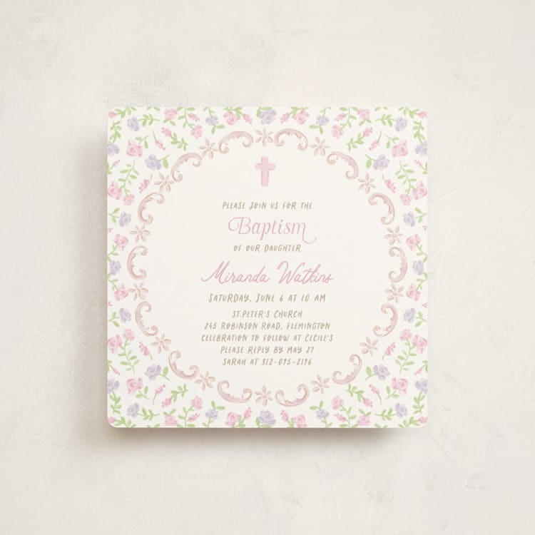"Baptism fleur" - Baptism and Christening Invitations in Rose by Creo Study - Front