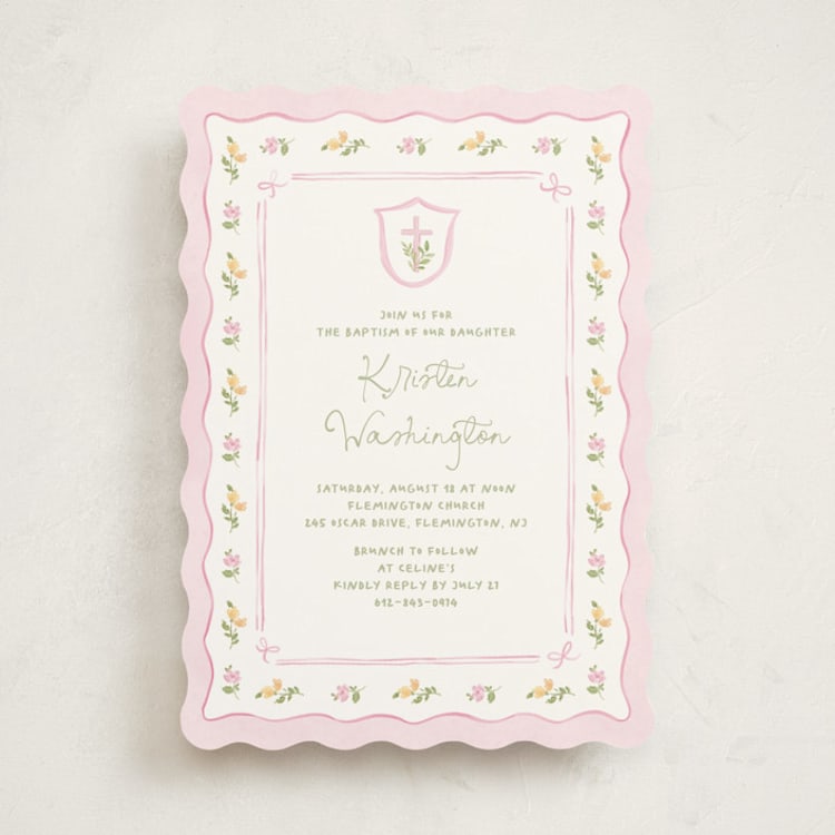 "Preppy garden" - Baptism and Christening Invitations in Watermelon by Creo Study - Front