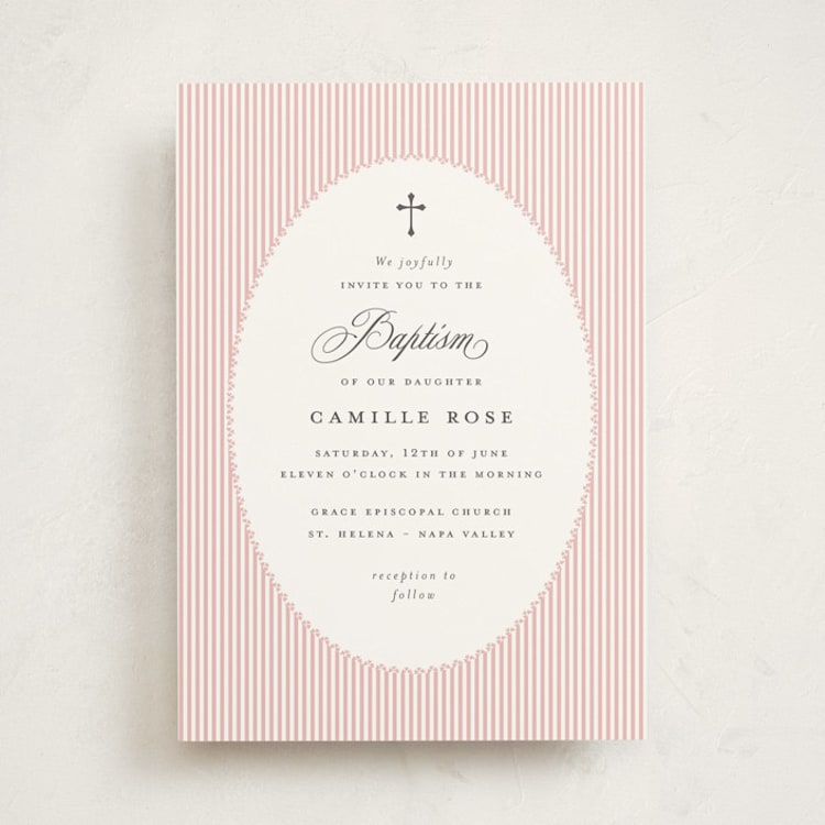 "preppy stripes" - Baptism and Christening Invitations in Blush by Benita Crandall - Front