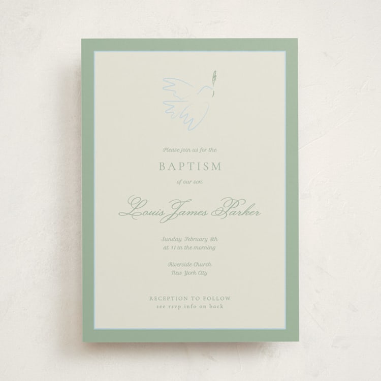 "The Holy Whisper" - Baptism and Christening Invitations in Sage by Paloma Morand Monteil - Front