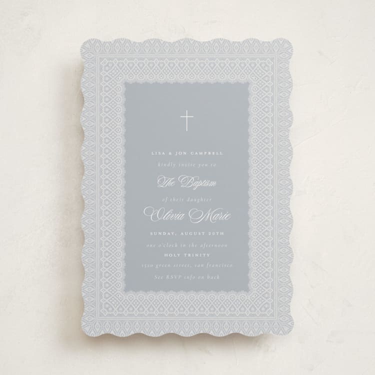 "Framed in Lace" - Baptism and Christening Invitations in Powder by Simona Camp - Front