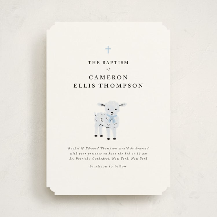 "Little Lamb" - Baptism and Christening Invitations in Sky by mo kelley - Front