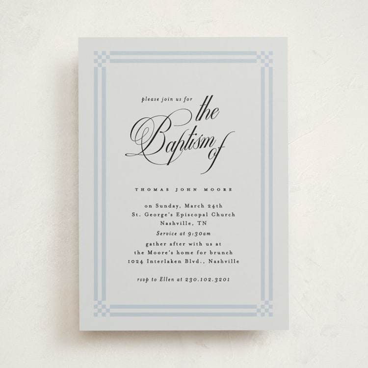 "Woven Border" - Baptism and Christening Invitations in Bluebell by Alethea and Ruth - Front