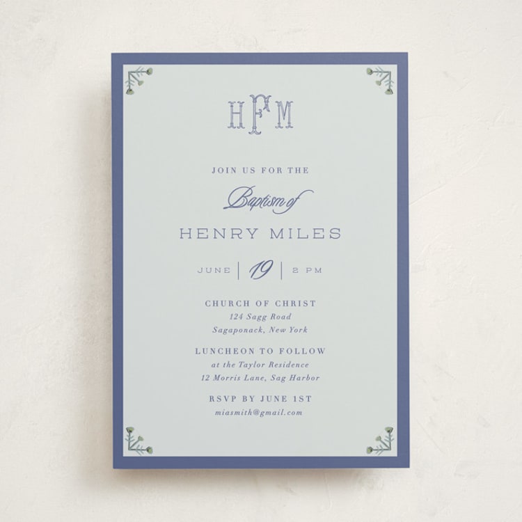 "Heirloom Monogram" - Baptism and Christening Invitations in Cloud by Nicoletta Savod - Front