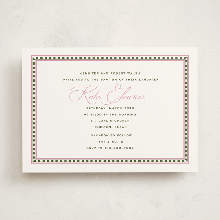 "Drayton" - Baptism and Christening Invitations in Strawberry by Megan Davis - Front