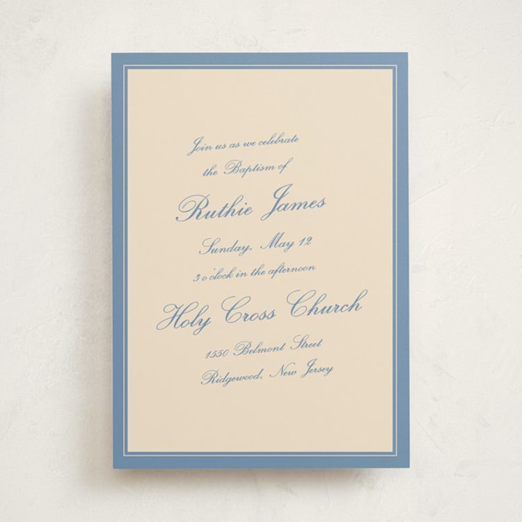 "Minimal Baptism" - Baptism and Christening Invitations in Denim by Pixel and Hank - Front