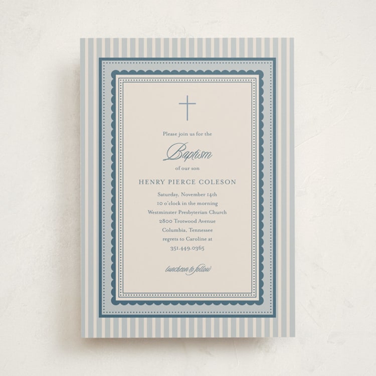 "Fairmont" - Baptism and Christening Invitations in Chambray by Jessica Williams - Front
