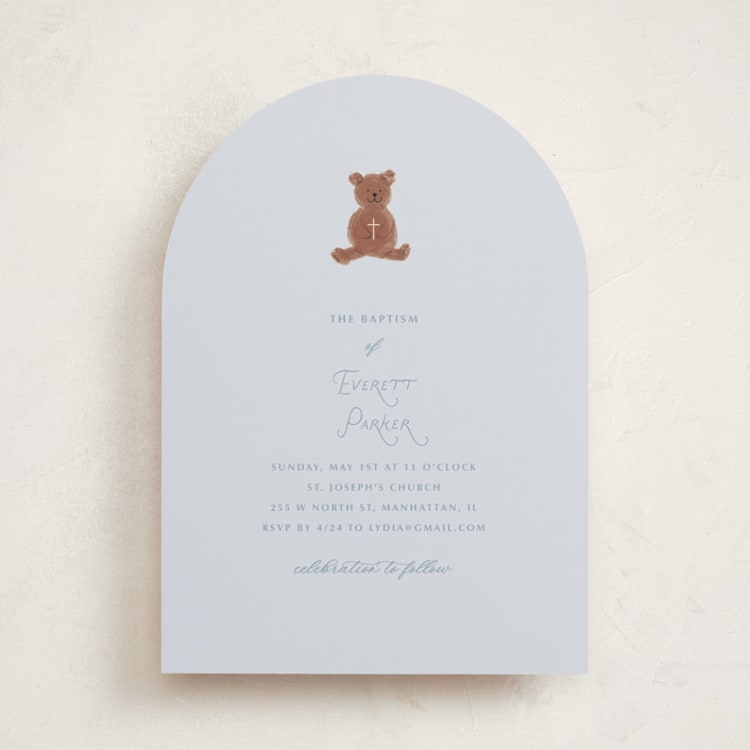 "Blessing Bear" - Baptism and Christening Invitations in Sky by Baumbirdy - Front