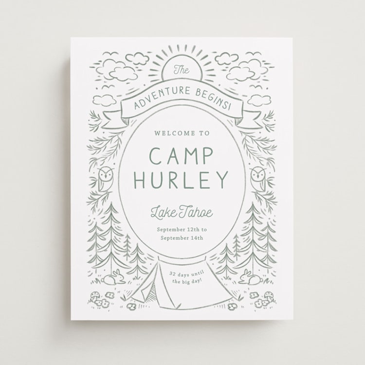 "The Adventure Begins" - Wedding Party Signs in Sage by Kiersten Garner - Front