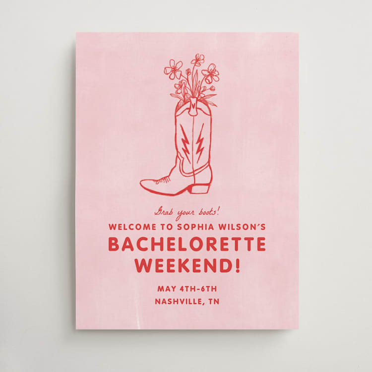 "Party Boots" - Wedding Party Signs in Strawberry by Erin Kessler - Front