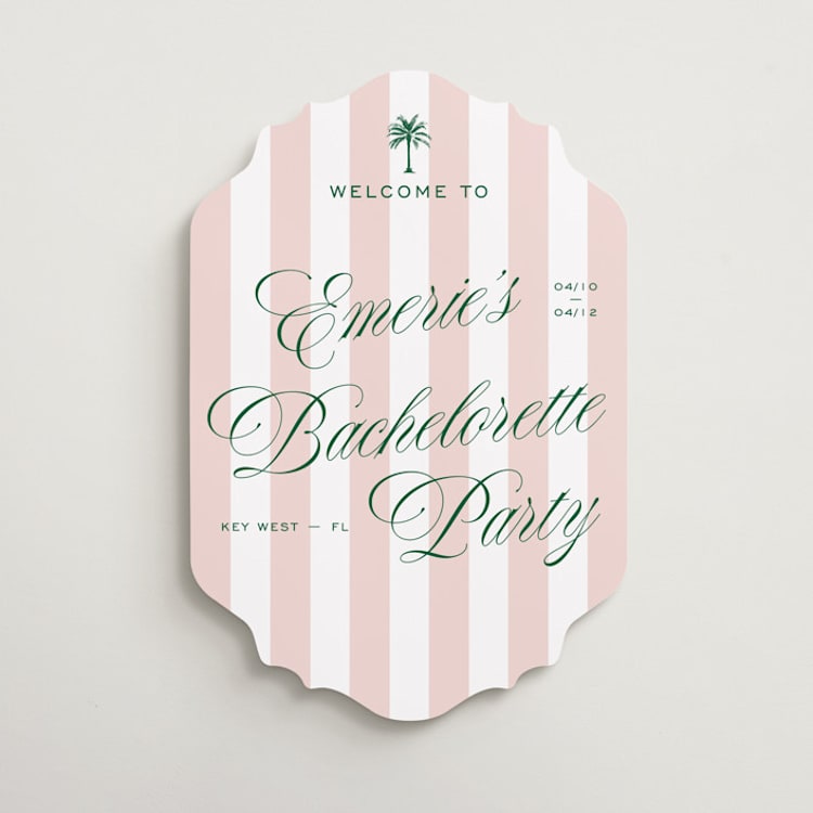 "Palm Stripes" - Wedding Party Signs in Taffy by Susan Zinader - Front