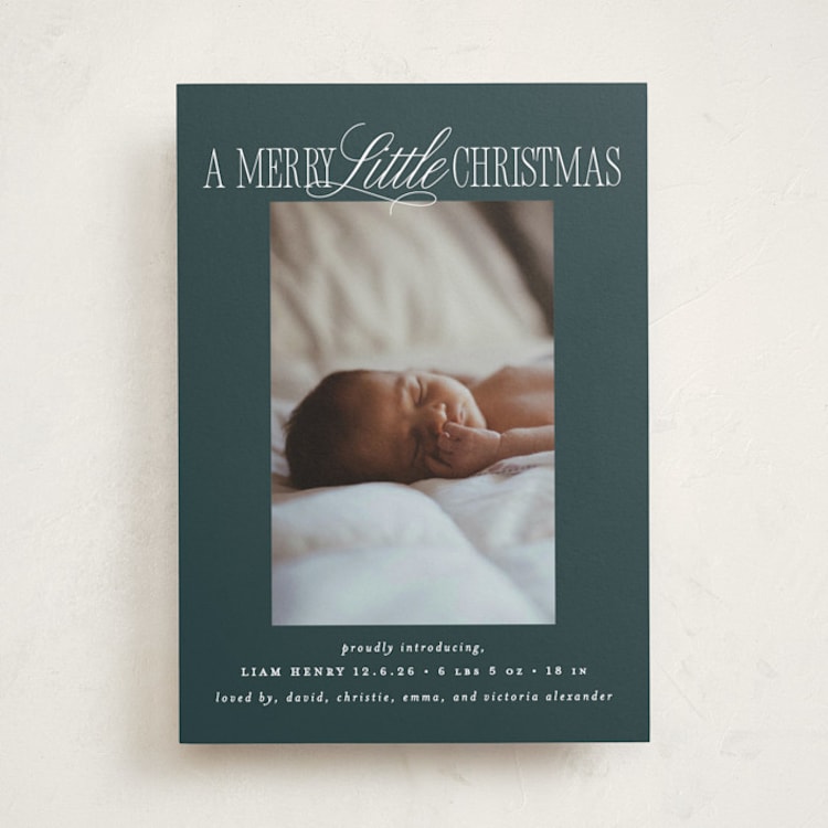 "Littlest Christmas" - Holiday Birth Announcement Cards in Frost by Brooke Chandler - Front