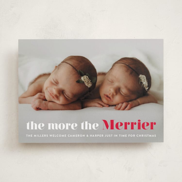 "a merry addition" - Holiday Birth Announcement Cards in Frosting by Liz Conley - Front