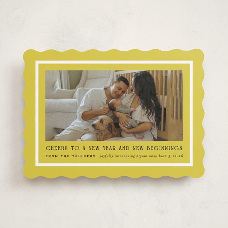 "Brighter Side" - Holiday Birth Announcement Cards in Citron by Amy Kross - Front