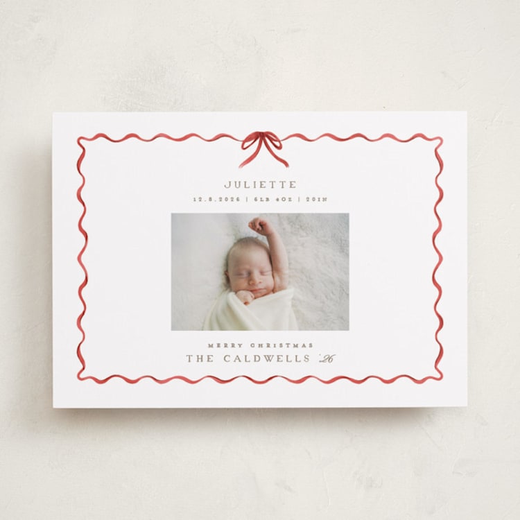 "lovely holiday" - Holiday Birth Announcement Cards in Crimson by Grae - Front