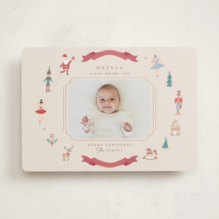 "Festive Dreams" - Holiday Birth Announcement Cards in Halo by Teju Reval - Front