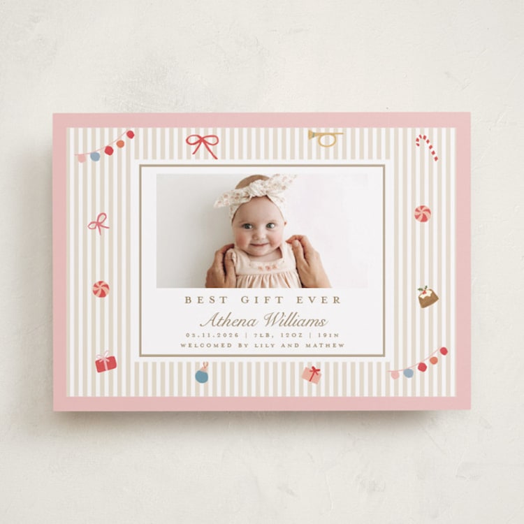"Best Gift" - Holiday Birth Announcement Cards in Gumdrop by Teju Reval - Front