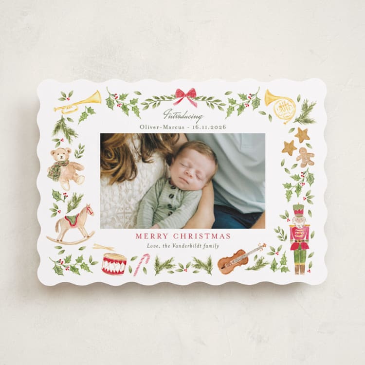 "Nostalgic Melody" - Holiday Birth Announcement Cards in Forest by frau brandt - Front