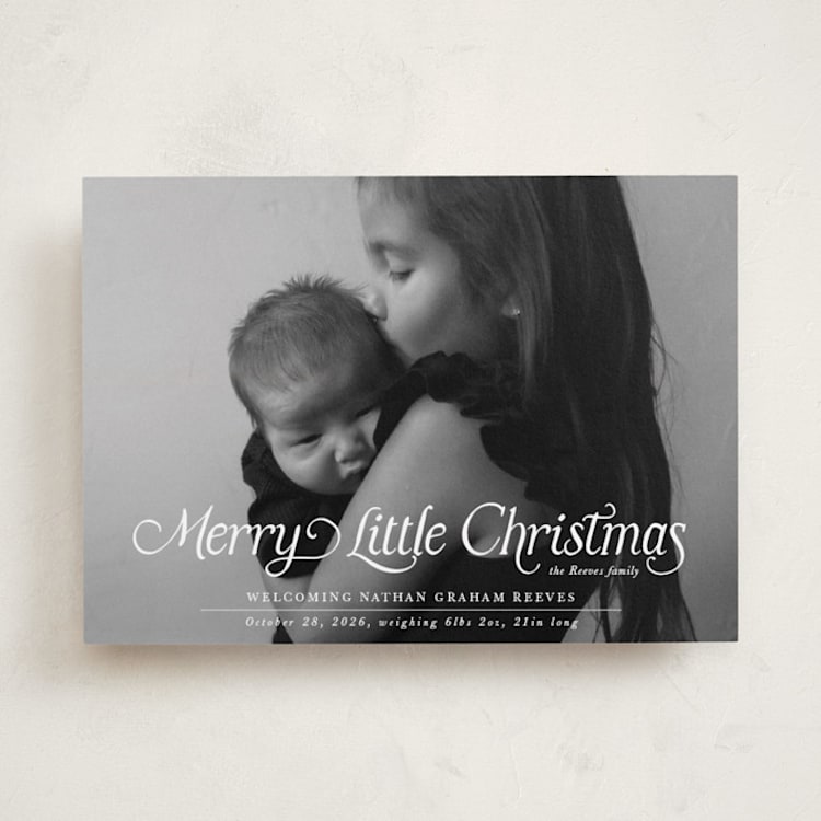 "Our Merry Little Christmas" - Holiday Birth Announcement Cards in Sugar by Jenna Holcomb - Front