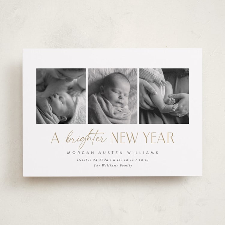 "Counting Those Blessings" - Holiday Birth Announcement Cards in Snow by Robert and Stella - Front