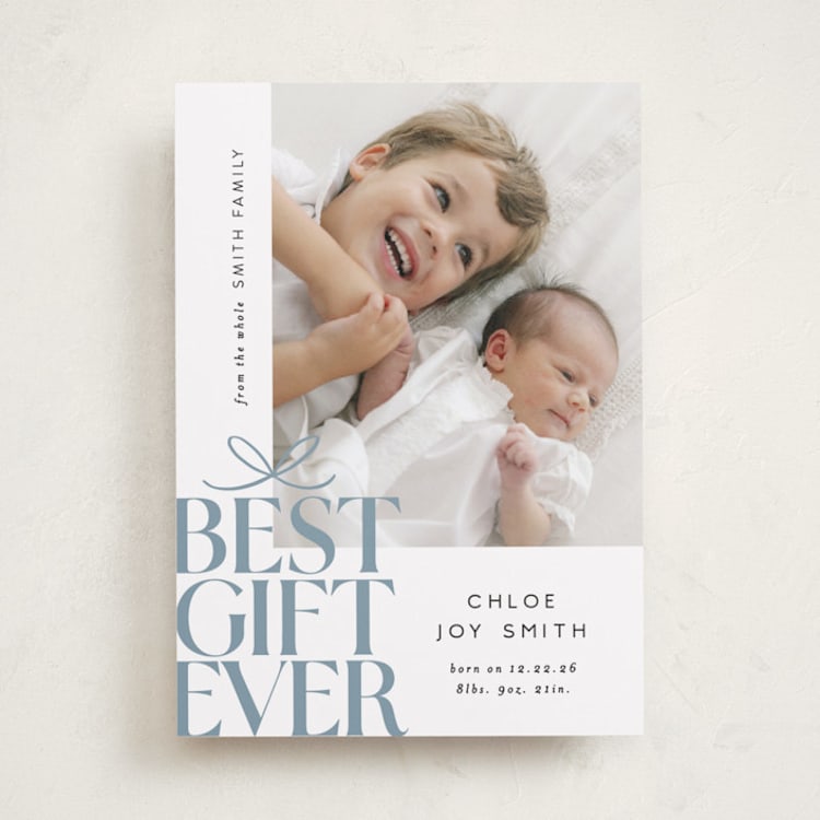 "Best Gift Ever bow" - Holiday Birth Announcement Cards in Frost by Alethea and Ruth - Front