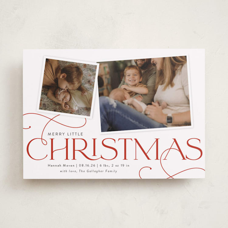 "Little Addition" - Holiday Birth Announcement Cards in Cherry by Sarah Brown - Front