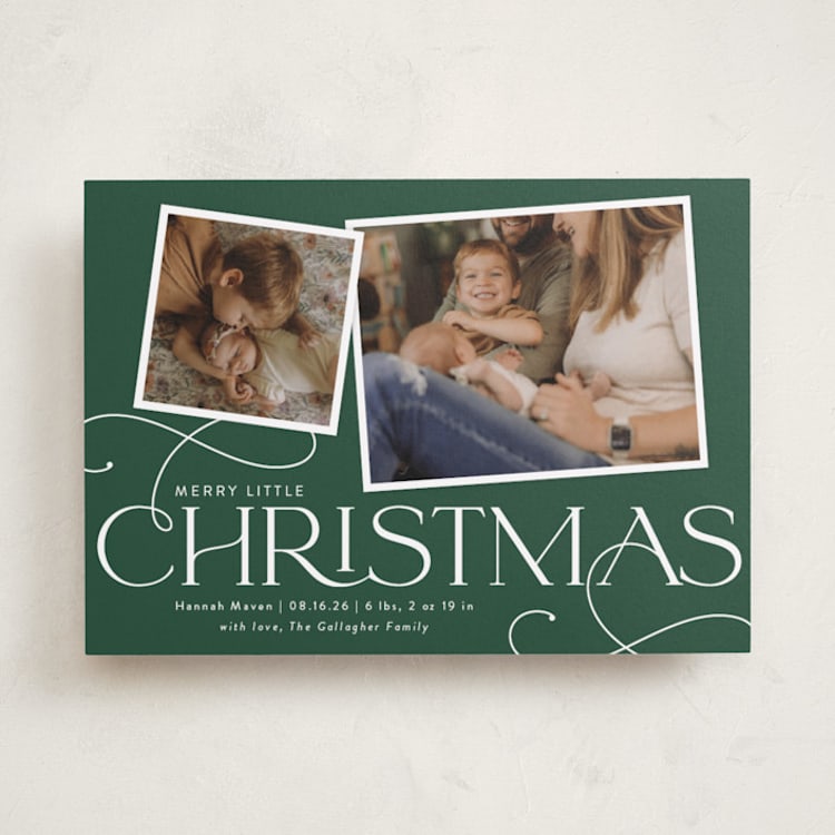 "Little Addition" - Holiday Birth Announcement Cards in Emerald by Sarah Brown - Front