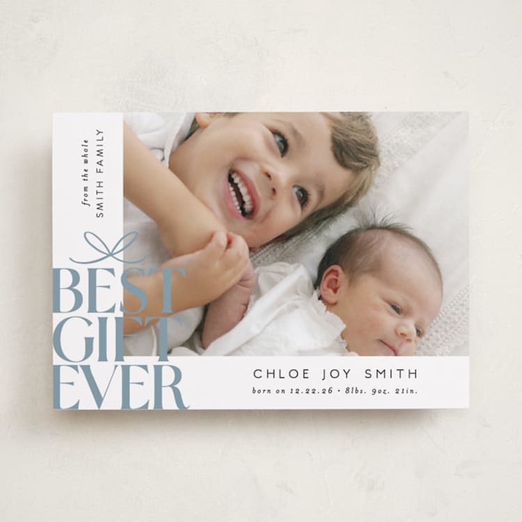 "Best Gift Ever bow" - Holiday Birth Announcement Cards in Frost by Alethea and Ruth - Front