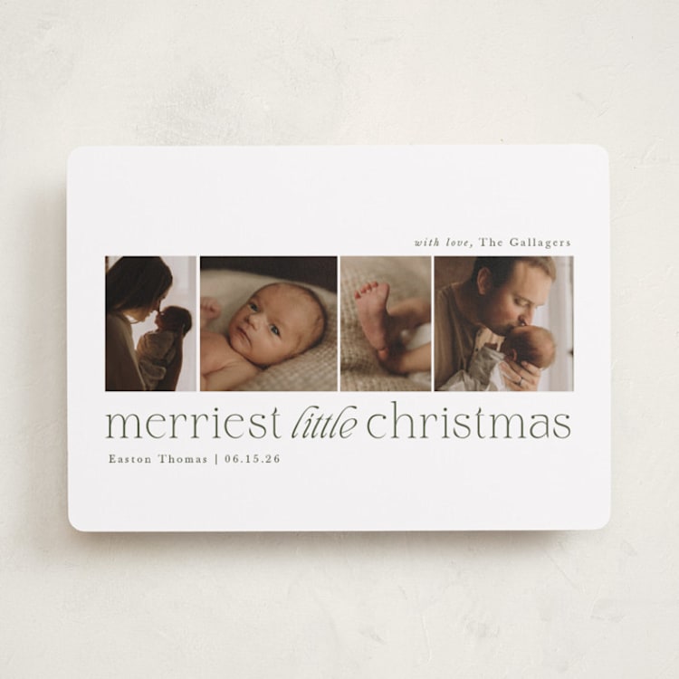 "Little Merriest" - Holiday Birth Announcement Cards in Forest by Sarah Brown - Front