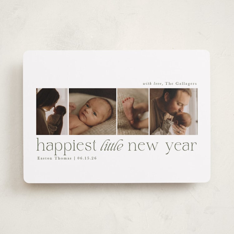 "Little Merriest" - Holiday Birth Announcement Cards in Forest by Sarah Brown - Front