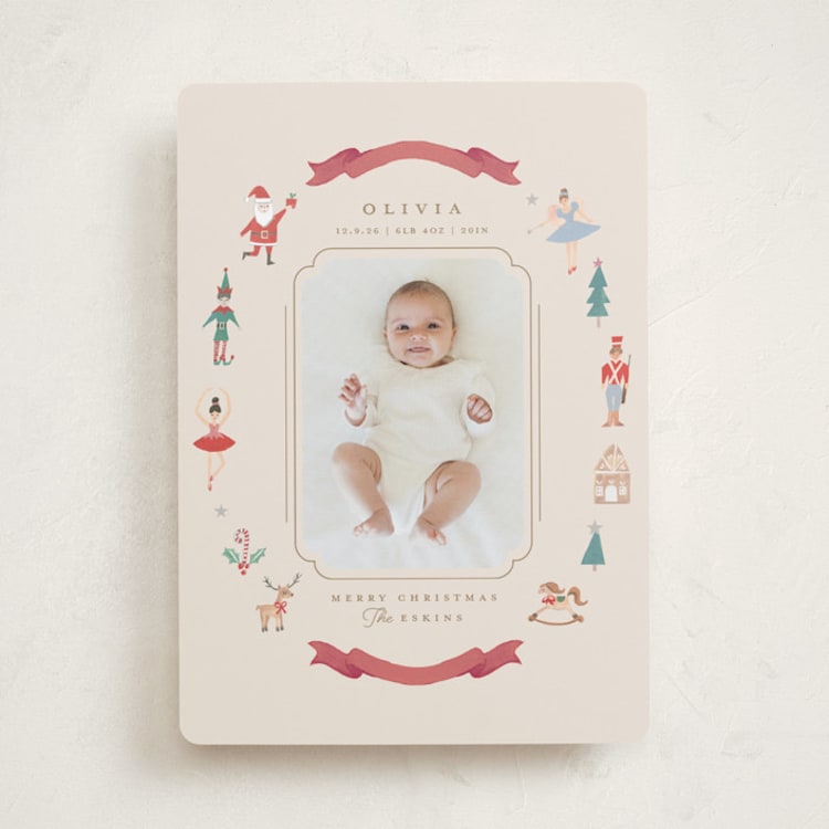 "Festive Dreams" - Holiday Birth Announcement Cards in Halo by Teju Reval - Front