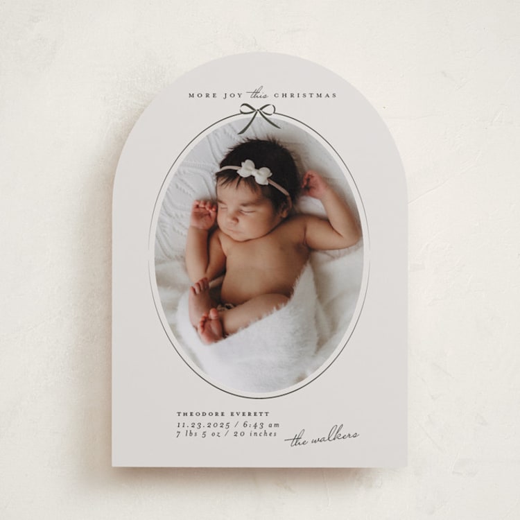 "More joy" - Holiday Birth Announcement Cards in Pine by Maja Cunningham - Front