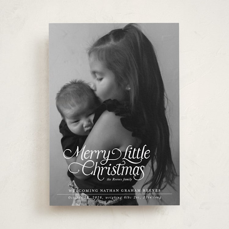 "Our Merry Little Christmas" - Holiday Birth Announcement Cards in Sugar by Jenna Holcomb - Front