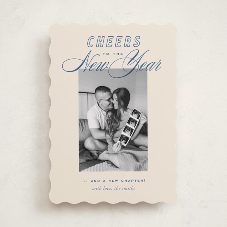 "Retro" - Holiday Birth Announcement Cards in Cobalt by Oscar and Emma - Karly Depew - Front