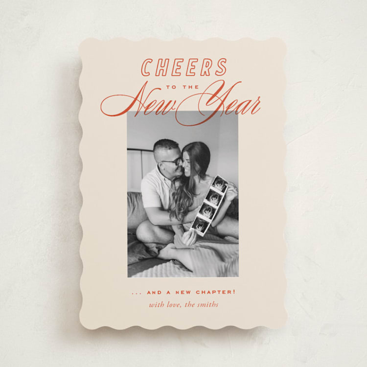 "Retro" - Holiday Birth Announcement Cards in Cherry by Oscar and Emma - Karly Depew - Front