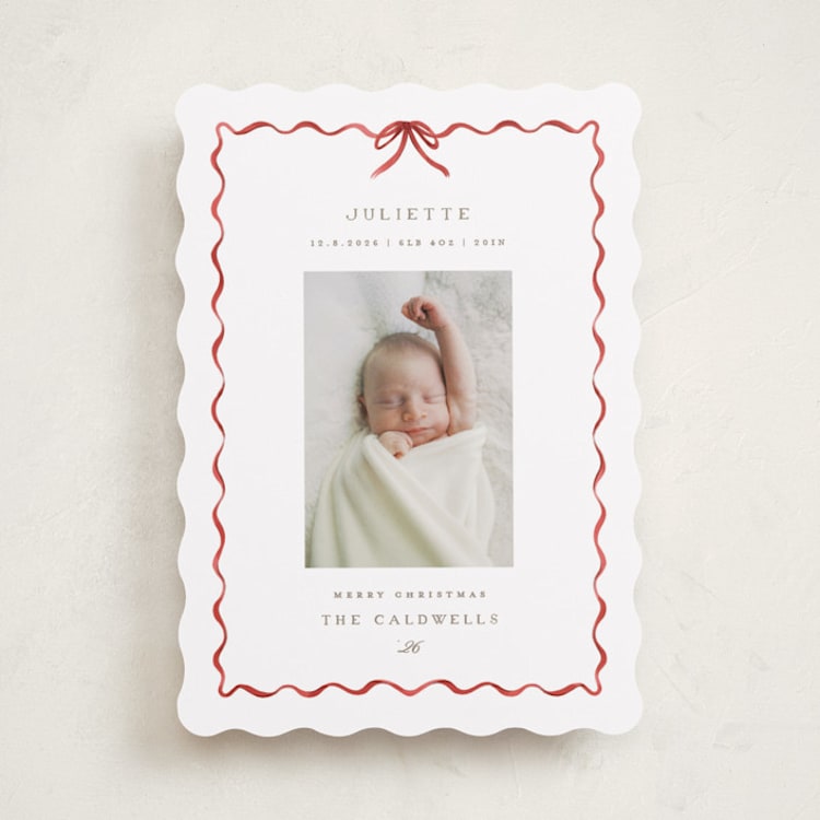 "lovely holiday" - Holiday Birth Announcement Cards in Crimson by Grae - Front