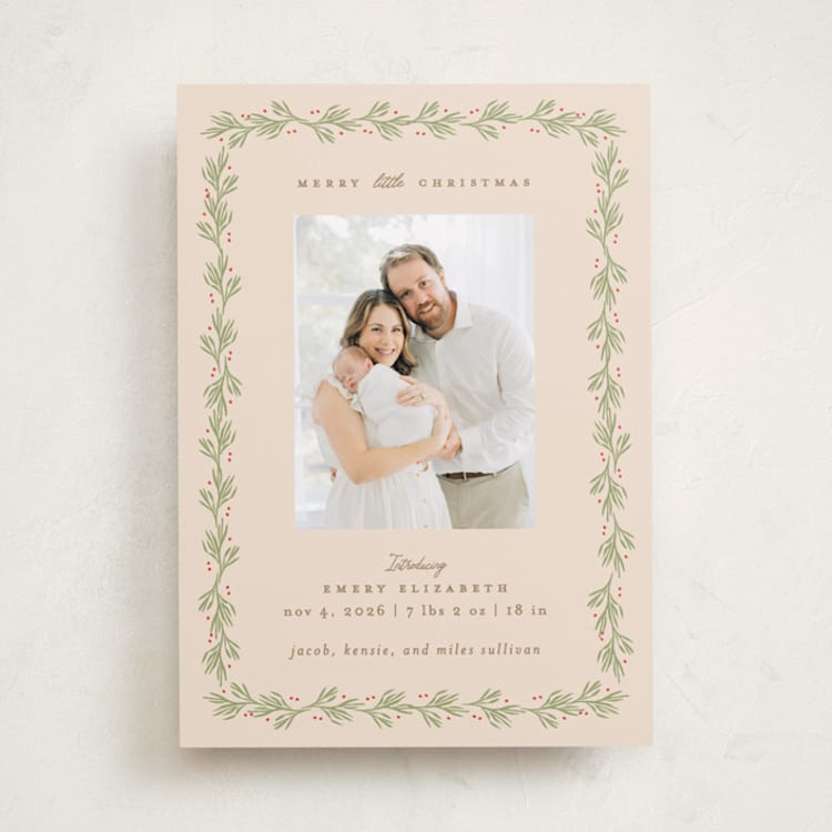 "Little Christmas" - Holiday Birth Announcement Cards in Eggnog by Julie Murray - Front